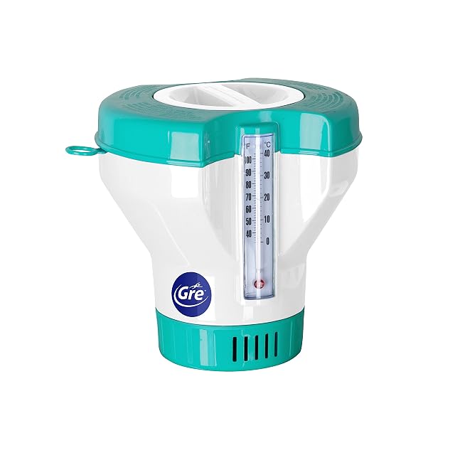 Gre schwimmender Chemikalienspender mit eingebautem Thermometer und verstellbarem unterem Ring