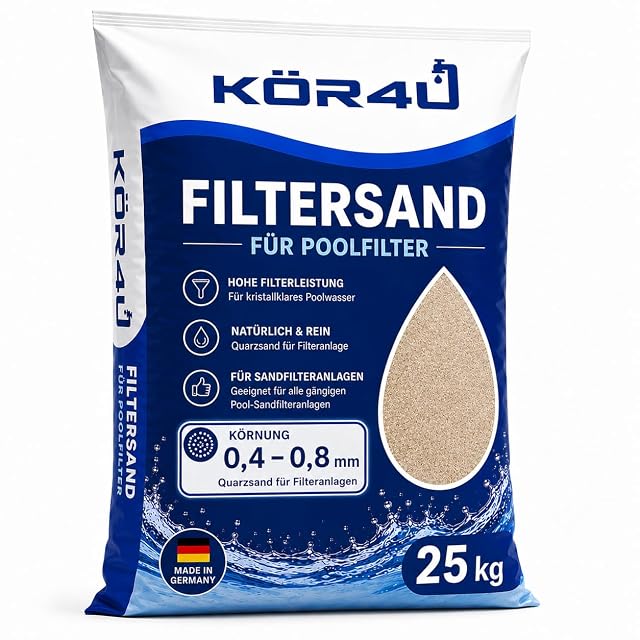 kör4u Fünfundzwanzig-Kilogramm-Sack Quarzfiltersand in 0,4 bis 0,8 Millimeter