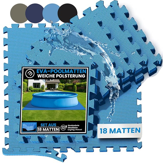 Blaue BeMaxx EVA-Steckplatten für den Beckenboden, 32 cm im Quadrat und 1 cm dick, mit Randstücken