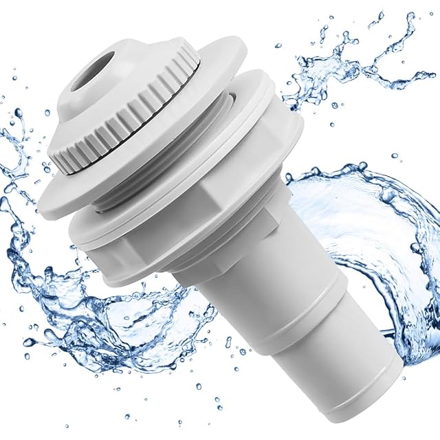 Weißes mizikuu Pool-Rücklaufteil mit schwenkbarer Kugeldüse und Tülle für 32/38-mm-Schlauch