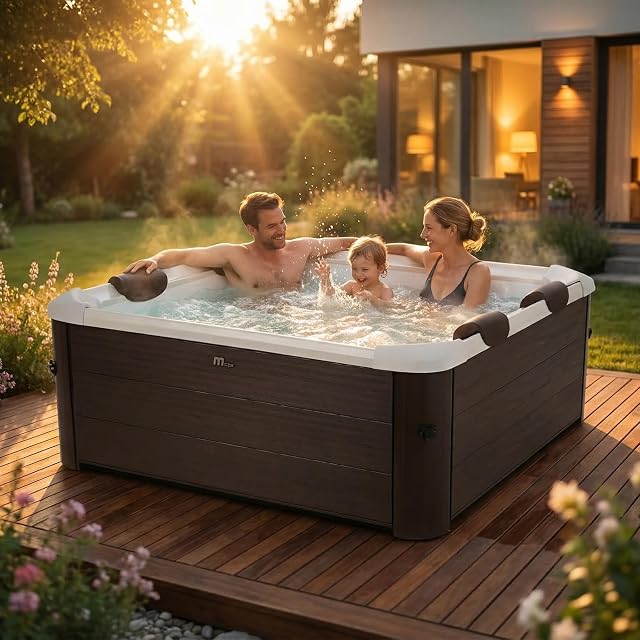 Quadratischer Miweba-MSpa-Tribeca-Whirlpool in Holzoptik mit App-Steuerung