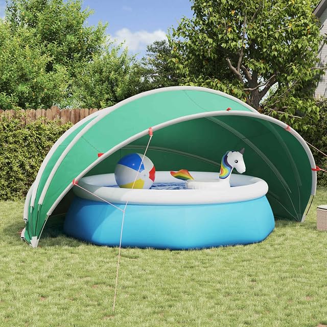 Grüne Versear-Beckenkuppel mit 500 cm Kantenlänge und 236 cm Höhe auf flexiblen Fiberglasstangen