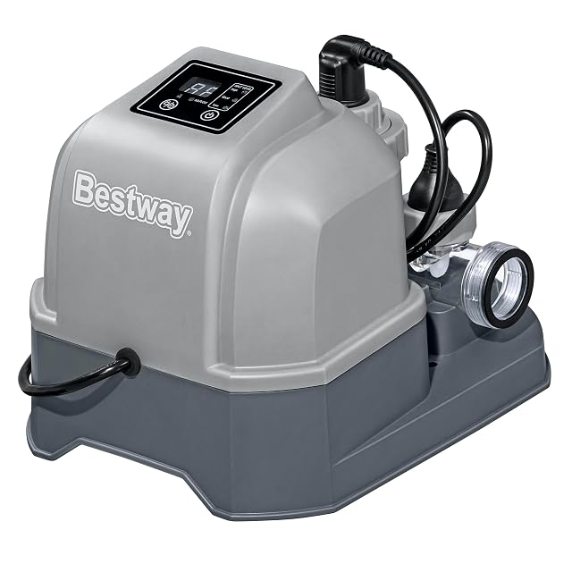 Bestway-Hydrogenic-Salzwasser-Chlorinator, in Reihe an eine Beckenfilteranlage angeschlossen