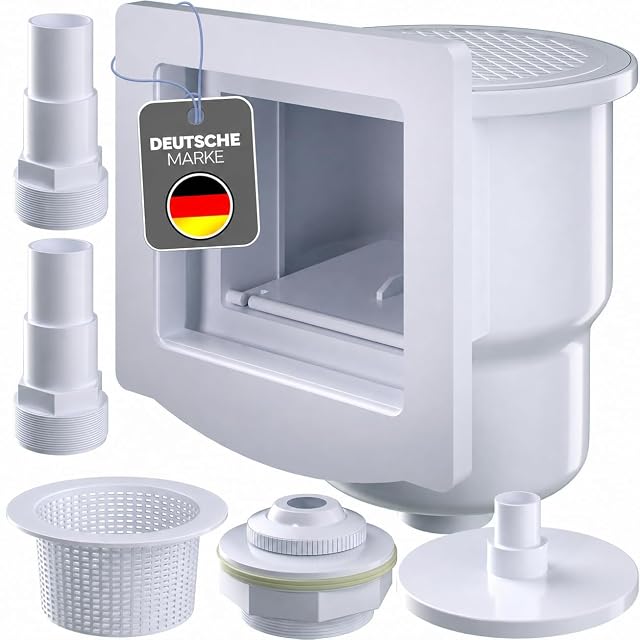 poolomio Einbau-Poolskimmer-Set mit Korb, Klappe, Einlaufdüse, Dichtung und Schrauben