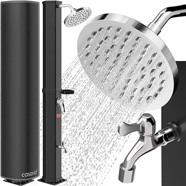 CASARIA-Solardusche mit 60 Litern, 216 Zentimeter hoch, mit Edelstahlablage