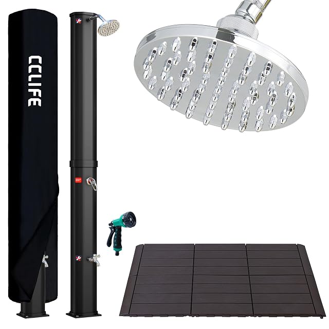 CCLIFE-Solardusche mit 40 Litern, anclipsbarer Kunststoff-Bodenplatte und Handbrause