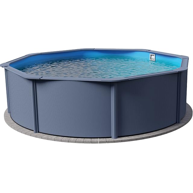 Anthrazitfarbenes Planet-Pool-Classic-Stahlwandbecken mit 360 cm Durchmesser und 120 cm Tiefe mit blauer Einhängefolie