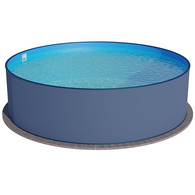 Anthrazitfarbenes Wellstahlwandbecken mit 300 cm Durchmesser und 120 cm Tiefe mit blauer Kederfolie