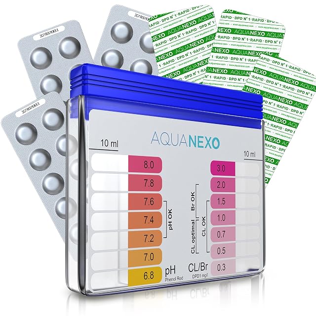 AQUANEXO-Pooltester mit Farbskala, zwei Kammern und einem Blister Testtabletten